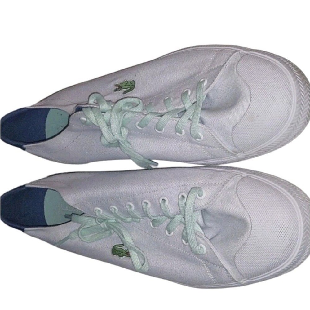 Lacoste Gripshot canvas sneakers with green laces and embroidered logo.